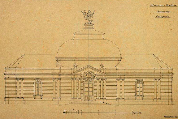 Picture: Sketch and ground plan of the Hubertus pavilion by Julius Hofmann, 1885