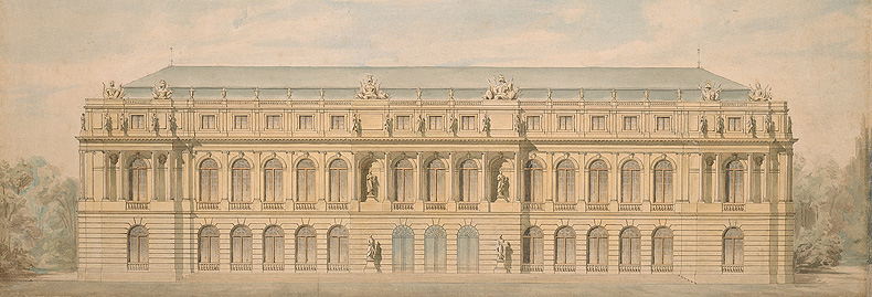 Picture: Outline of the garden façade of "Meicost-Ettal", watercolour by Georg Dollmann