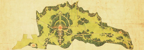 Parkanlage Linderhof, Plan von Carl von Effner um 1874 Bild: Parkanlage Linderhof, Plan von Carl von Effner um 1874